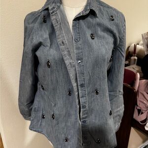 Rhinestoned petite loft chambray shirt MP